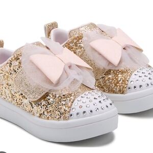 Skechers Glittery Gold Kids Sneakers with Bow